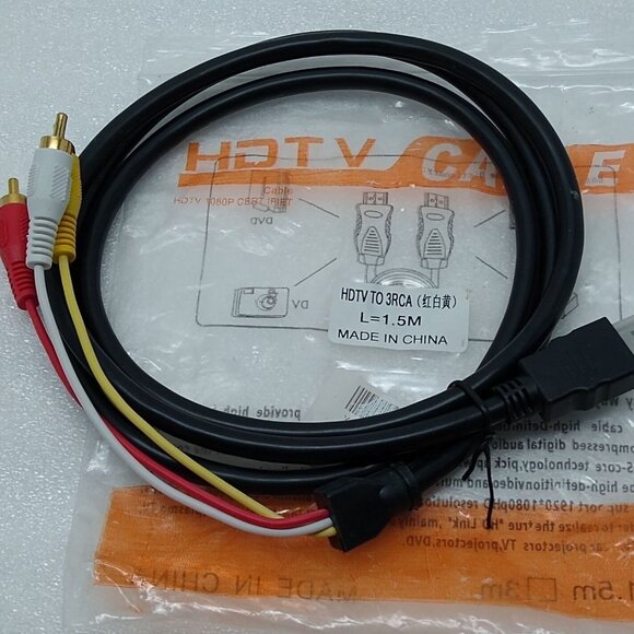 HDMI to 3-RCA Cable 1080P Video Audio AV Cable Adapter Transmitter TV HDTV DVD - Picture 2 of 4